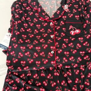 True Religion Black and Red Cherry Shorts Pajama Set - NWT